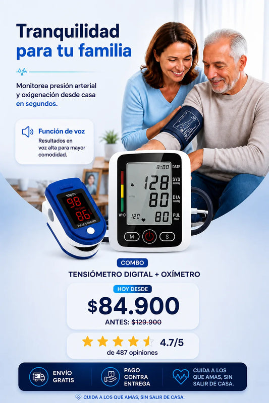 Combo Premium Tensiómetro con función de voz + Oxímetro Digital